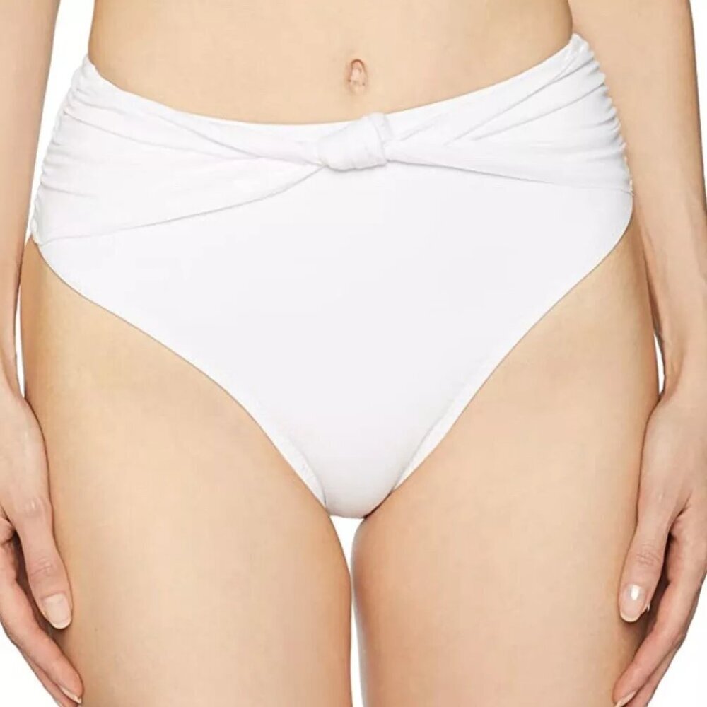 Derek Lam, Women’s High Waisted Twist Front Bikini Bottom, White, Size Large